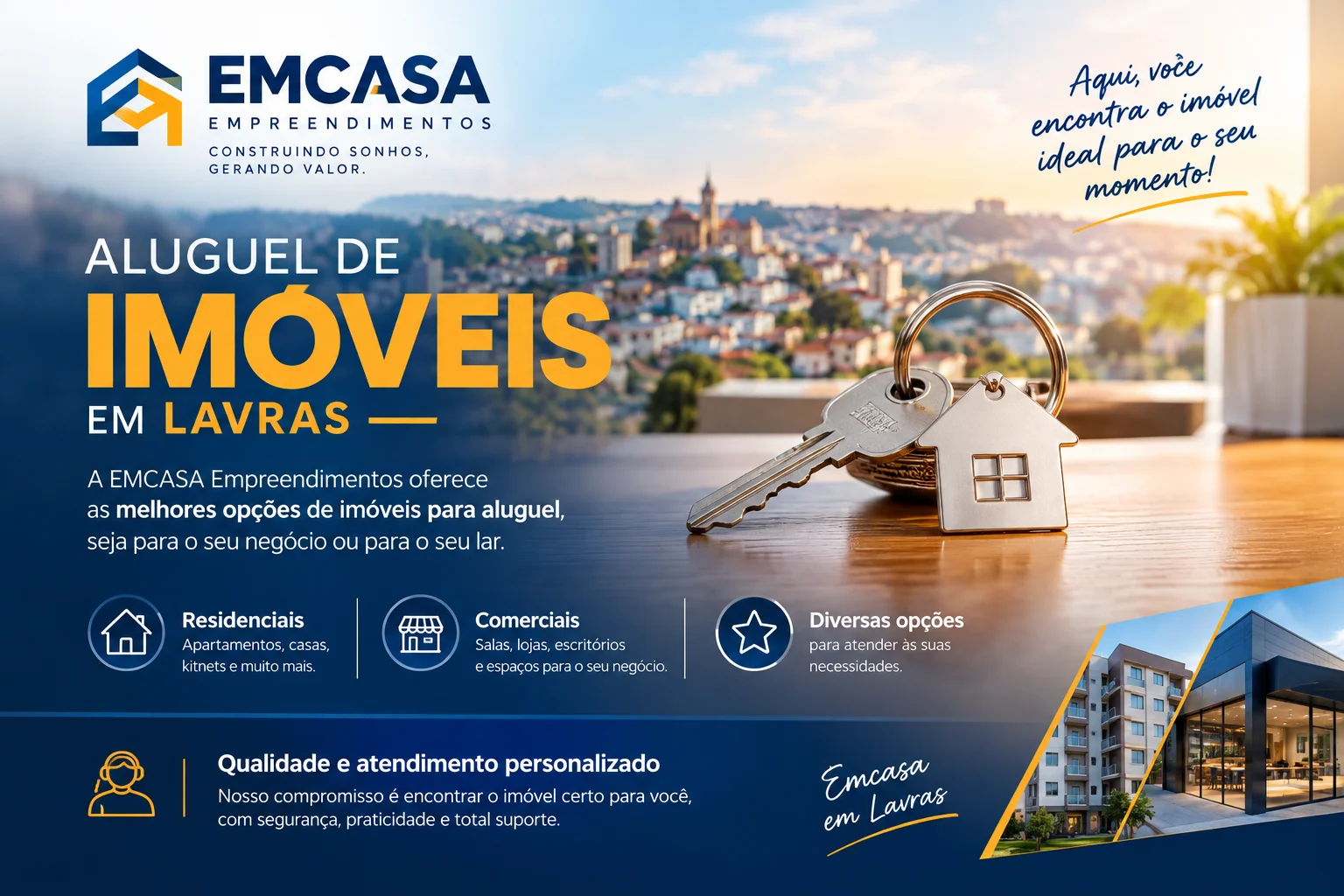 emCasa Empreendimentos Imobiliários agora também trabalha com aluguel de imóveis em Lavras!